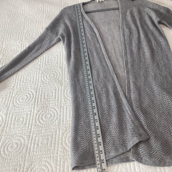 Garnet Hill Womens Open Front Gray Chevron Knit 100% Cashmere Cardigan Sweater M - Picture 7 of 9